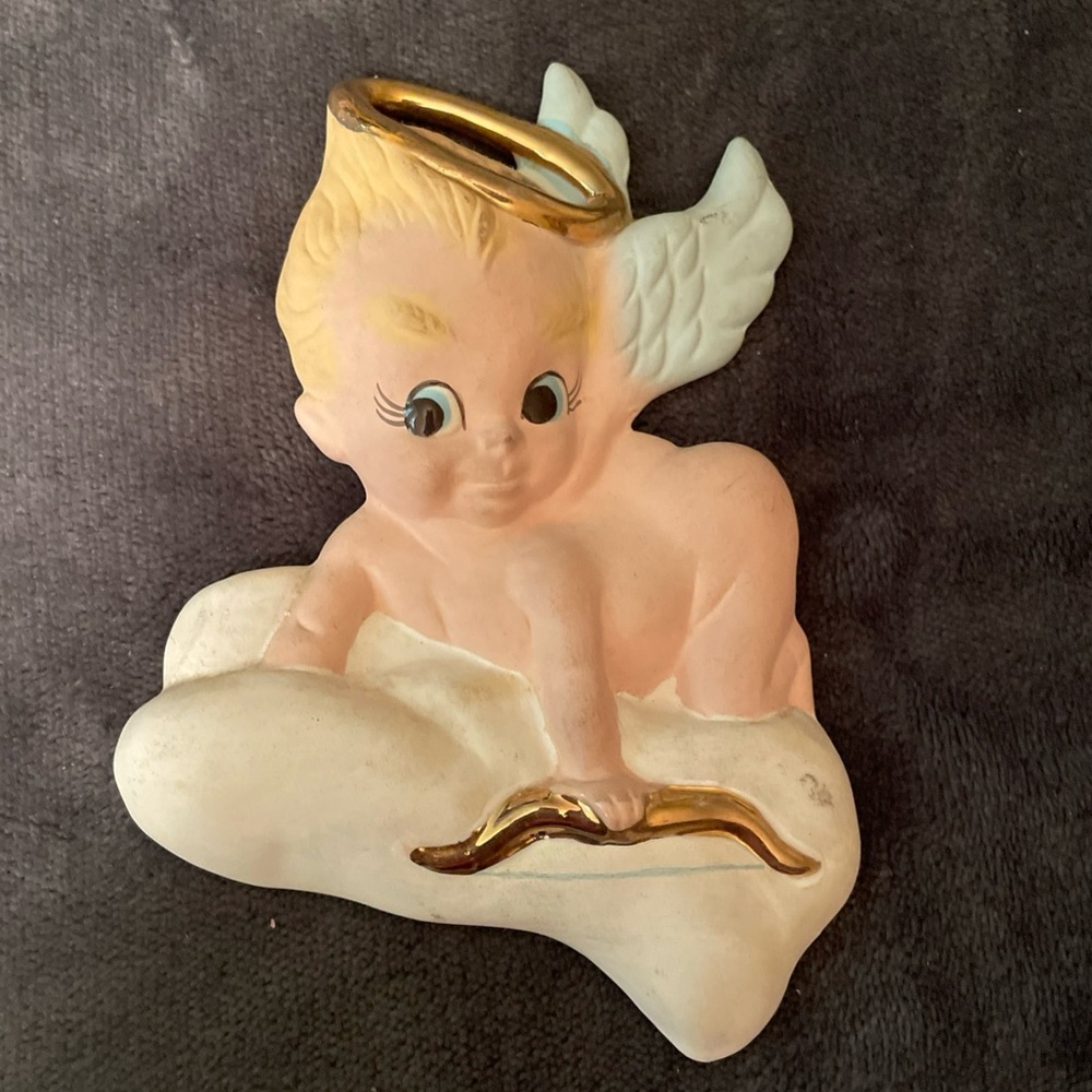 Freeman McFarlin Angel Cupid Cherub Baby Wall Plaque Chalkware Vintage MCM